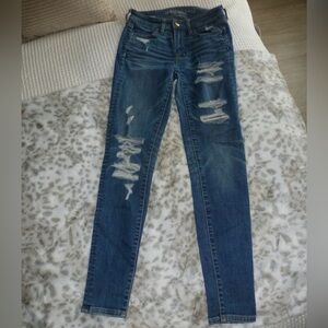 American Eagle Outfitters Ripped Dark Blue Skinny Jeans